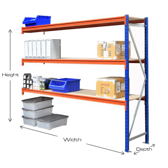 Longspan Shelving Bays - 2400mm wide - 3 Levels